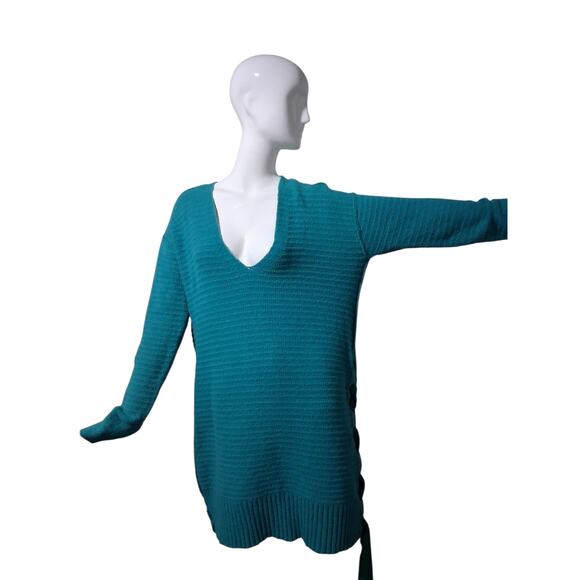 FREE PEOPLE Blue Heart It Laces Oversized Women's Small Grungecore Prep Sweater - Picture 12 of 13